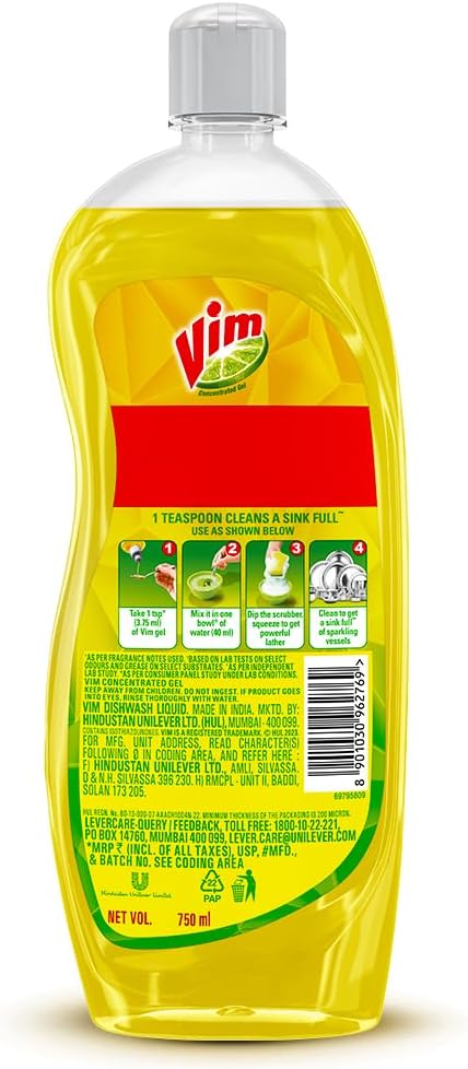 Vim Concentrated Dishwash Gel, 750 ml
