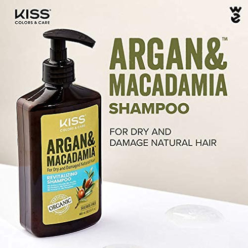 KISS Color & Care Shampoo for Dry and Damaged Natural Hair, Argan & Macadamia, 13.5 fl. oz