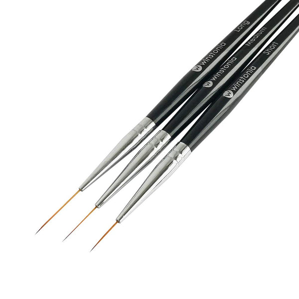 Winstonia Striping Nail Art Brushes Set of 3 pcs for Long Lines, Details, Fine Designs