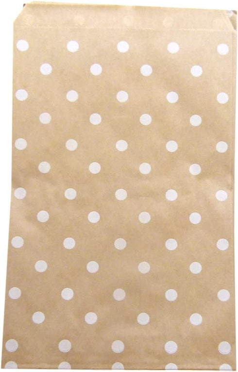 N'icePackaging 20 Qty 4" x 6" Decorative Flat Paper Gift Bags, White Polka-Dot on Brown Kraft Bags