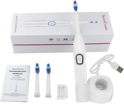 Set Electric Toothbrush for Kids - USB Charging, Gentle Bristles, White