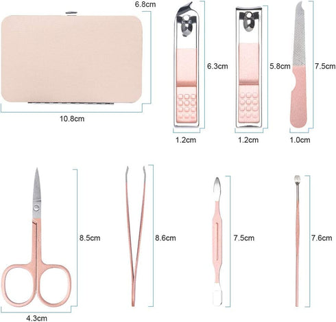 Nail Clippers Set, 7 pcs Professional Portable Manicure Kit, Eyebrow Grooming Face Hair Clippers, Stainless Steel Nail Care Tools with Luxurious Leather Case for Travel & Home