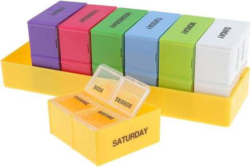 Luzhengyang 7 28 Multi-Color Day Pill Box Organizer Case, Weekly Tablet Storage for AM PM Medication, Travel Carry