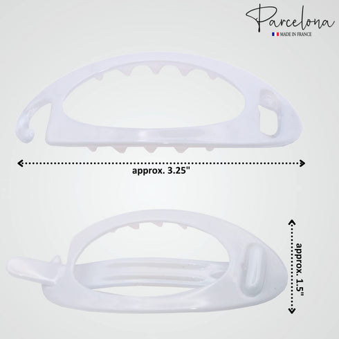 Parcelona French Plain Oval Small Celluloid Hair Barrette Clips, Metal Free Hair Accessories for Women (Solid White)