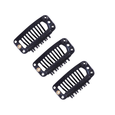 YANTAISIYU 24 pcs/lot 32mm 9-teeth Metal Wig Clips with Rubber Stopper, Invisible Hairpiece Accessories in Black