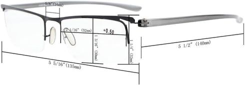 Eyekepper 3 Pairs Metal Half-rim Reading Glasses for Men Silver Frame +1.25