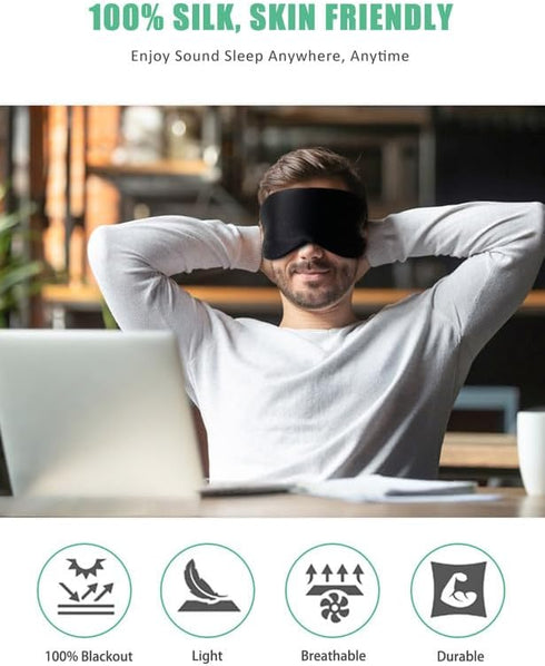 BeeVines Sleep Mask, 2 Pack 100% Real Natural Pure Silk Eye Masks with Adjustable Strap for Sleeping, Mulberry Silk Eye