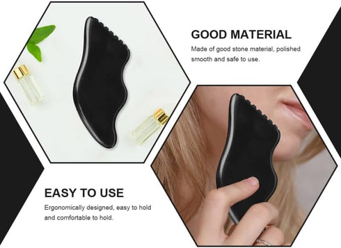 SOLUSTRE Black Bian Stone Scraping Plate Massage Oil for Face and Body Gua Sha Therapy Enhance Blood Circulation Lymph