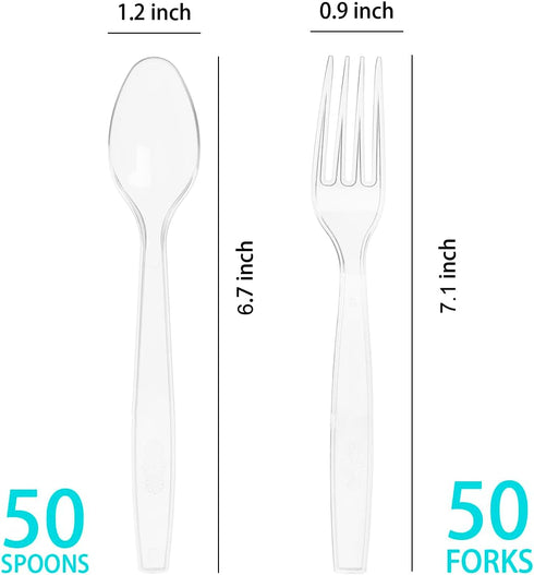 100 Count Plastic Silverware, Heavy Weight Plastic Forks Spoons Disposable Utensils Cutlery Set for Wedding Party Supplies Everyday Use by MOACOCK