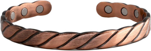 Pure Copper Twisted Magnetic Cuff Bracelet for Men Women, 8 Magnets 3500 Gauss