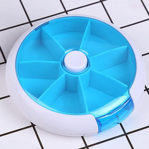 INVODA Rotating Weekly Pill Dispenser, 7 Day 3 Times Medicine Pill Planner with 7 Compartments, Blue