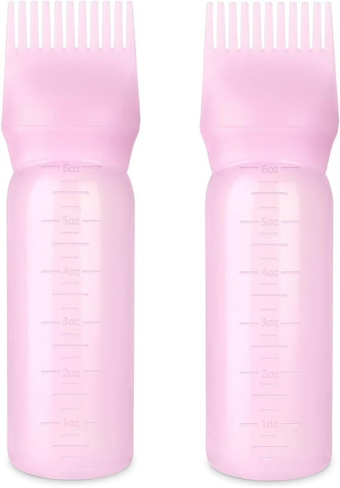 6 Ounce Root Comb Bottle Applicator, 2 Pack Oil Applicator for Hair Dye, Hairstyling, and Oiling (Pink)