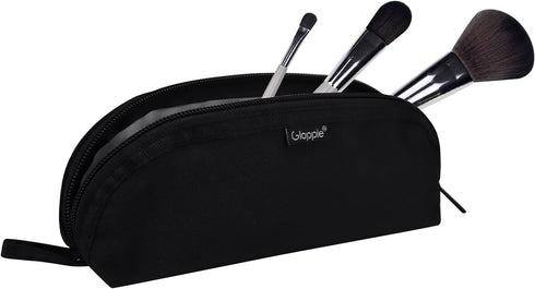 Gloppie Makeup Brush Holder Travel, Small Organizer Pouch for 10 Brushes, Portable Cosmetic Case, Black
