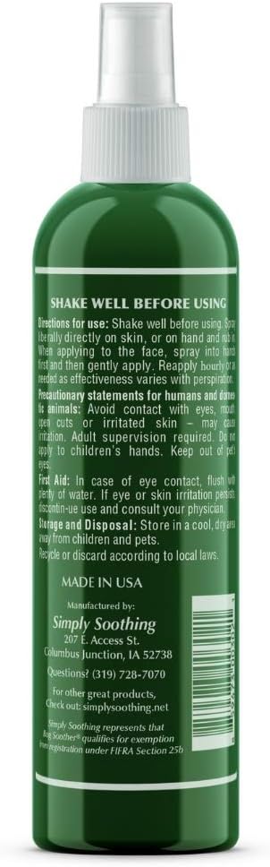 Bug Soother Spray 8 oz, Natural Insect, Gnat and Mosquito Repellent for Adults, Kids, and Pets