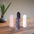 Metaphysical Healing Dowsing Stone Wands Towers Set of 4 - Amethyst, Rose Quartz, Rock Crystal, Black Tourmaline