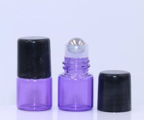 Wresty 60 Pcs Mini Purple Glass Roller Ball Bottles, 1ml Refillable Empty Sample Vials for Essential Oils, with Opener