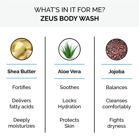 ZEUS Body Wash with Shea Butter & Aloe Vera for Men, All Natural Invigorating Skin Reviving Shower Wash