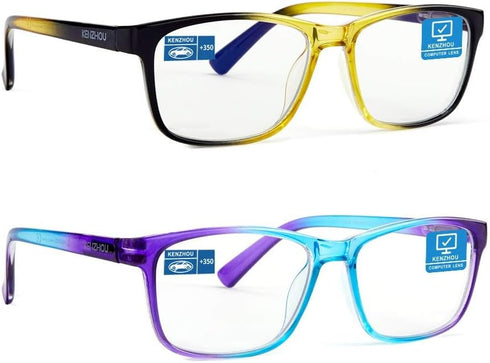 K KENZHOU 2 Pack Progressive Multifocus Reading Glasses - Blue Light Blocking Readers for Women Men