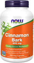NOW Supplements Cinnamon Bark 600 mg, 240 Veg Capsules for Healthy Glucose Metabolism