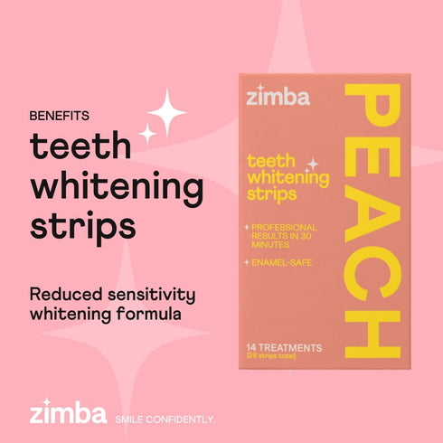 Zimba Vegan Teeth Whitening Strips, Enamel Safe Hydrogen Peroxide Teeth Whitener for Coffee and Wine Stains