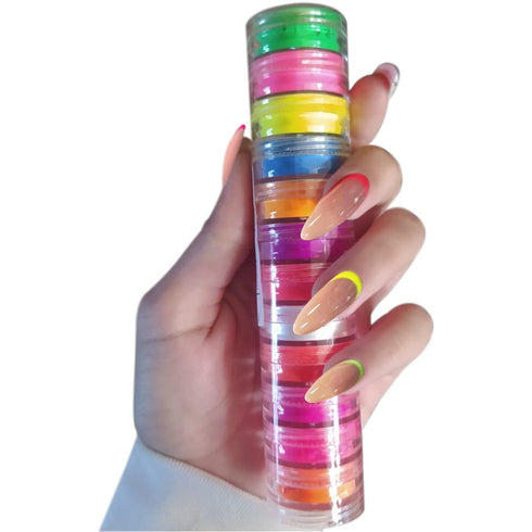 Major Dijit Neon Phosphor Pigment Powder Set, Fluorescent Nail Glitter Eye Powder for Manicure Decoration