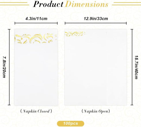 Sociaooil 100Pack Disposable Paper Napkins, Dinner Napkins with Gold Trim for Guests, Paper Hand Towels for Bathroom