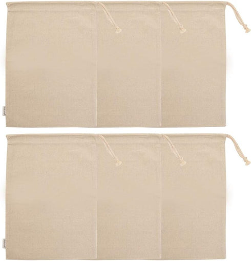 Cotton/Linen Blend Muslin Produce Bags with Drawstring, 11 x 15-inch, 6-Pack
