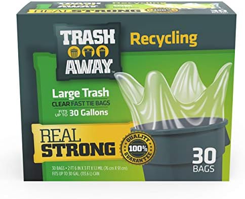 Heavy Duty Clear Recycling Bags, 30 Ct, 30 Gallons, Tall & Strong Bags for Home & Kitchen