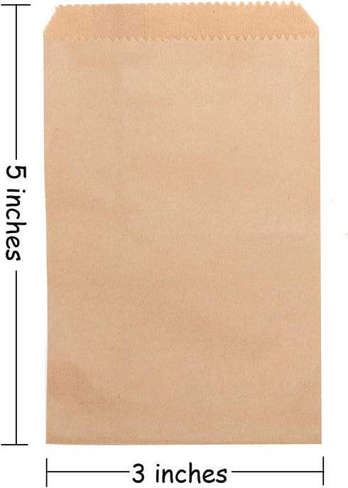 Volanic 100PCS 3X5 Inch Kraft Paper Bags, Small Flat Party Favor Bag for Bakery Cookies Sandwich Soap Packing