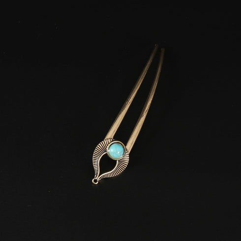 Metal French Hair Pins for Women, Turquoise U Shaped Hair Pin for Thick Hair Buns and Twists