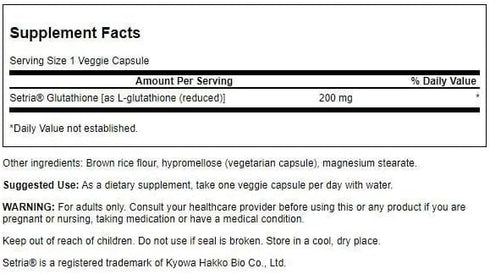 Swanson Amino Acid High Potency L-Glutathione 200 Milligrams 60 Veg Capsules