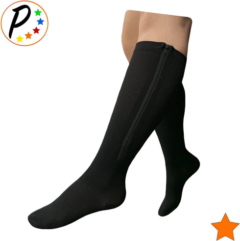 Closed Toe 15-20 mmHg Zipper Moderate Compression Leg Circulation Socks (Black, 3XL)