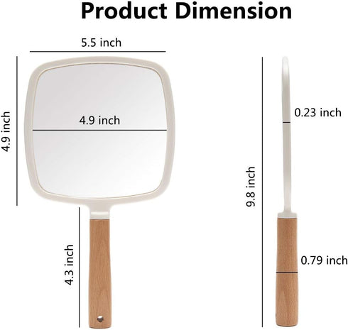 YEAKE Hand Held Mirror with Handle for Makeup, Small Cute Wood Hand Mirror for Shaving, Portable Travel Vanity