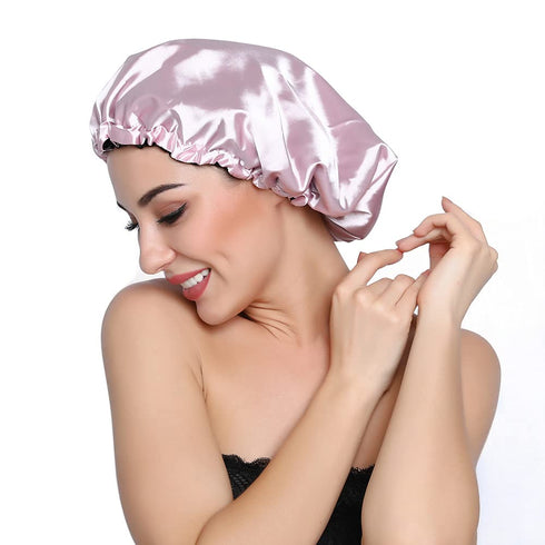 Stain Bonnet Silky Sleep Cap Adjustable Satin Cap for Night Sleeping - Reversible Double Layer Light Purple/Black