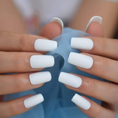 Medium Size Fake Nails - Square Squoval Shape, Predesigned Press on Nail (Matte White)