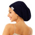 Sleep Beanie Cap, Lined Silky Satin Bonnet, Adjustable Soft Slouchy Hats for Women and Girls, Navy