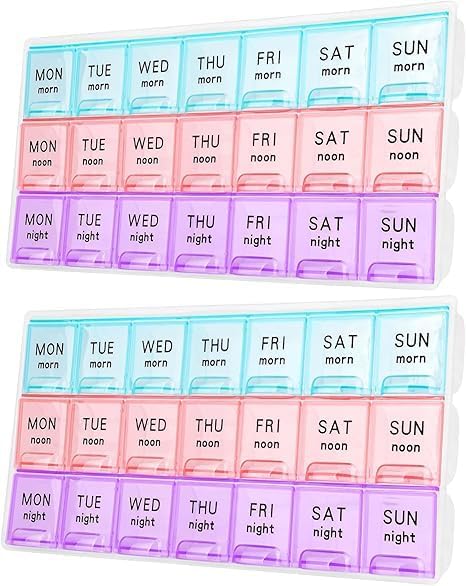 Teikou Large Weekly Pill Organizer 3 Times A Day,Travel Pill Cases Moisture-Proof 7