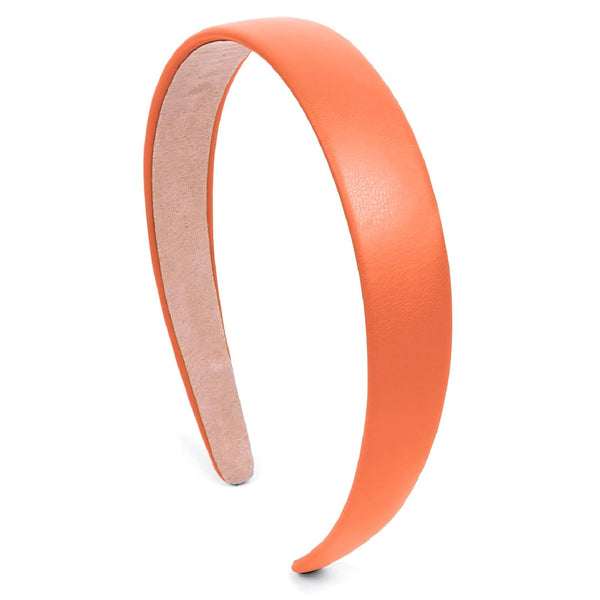 Orange Headbands for Women, Faux Leather Hairband for Girls, Solid Colors 1 Inch Thin