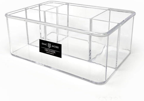 Isaac Jacobs 5-Compartment Clear Acrylic Organizer (10” L x 7” W x 4” H) - Multi-Sectional Makeup Brush Holder &