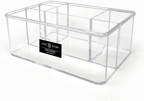 Isaac Jacobs 5-Compartment Clear Acrylic Organizer (10” L x 7” W x 4” H) - Multi-Sectional Makeup Brush Holder &