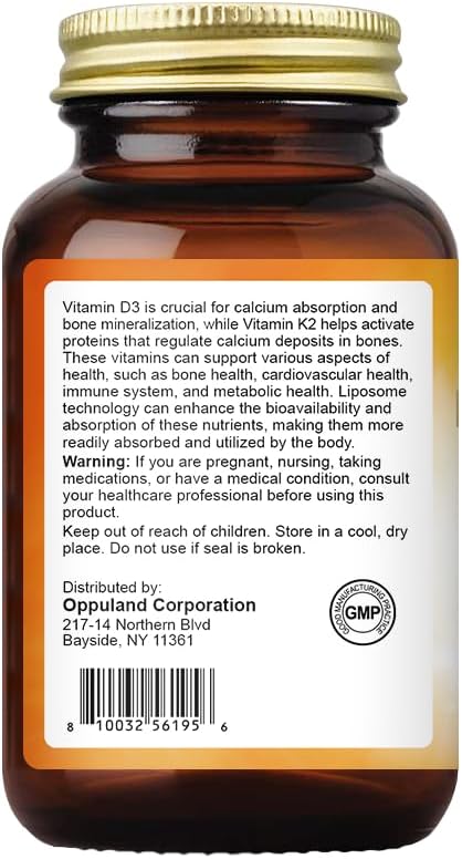 Vitamin D3 + K2 with LIPOSOMAL Technology - 5000iu Vitamin D3 & 100mcg Vitamin K2 as MK-7 - 180 Softgels