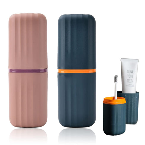 2Pcs Travel Toothbrush Cup Case, Portable Holder for Traveling, Camping, Business Trip, Plastic Toothbrushes Toothpaste