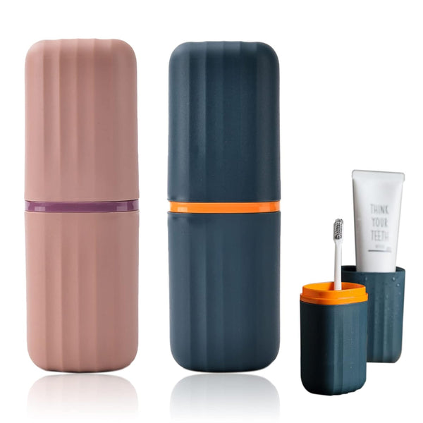 2Pcs Travel Toothbrush Cup Case, Portable Holder for Traveling, Camping, Business Trip, Plastic Toothbrushes Toothpaste