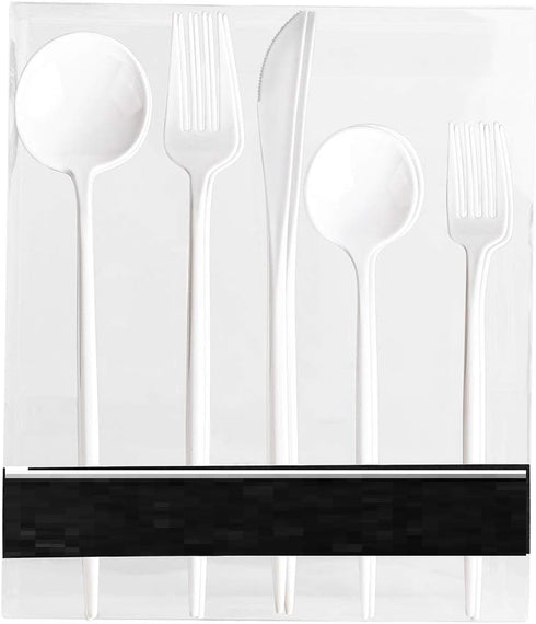 Modern Flatware Cutlery Disposable Plastic Combo Set, 40 Count Luxury White, Service for 8.