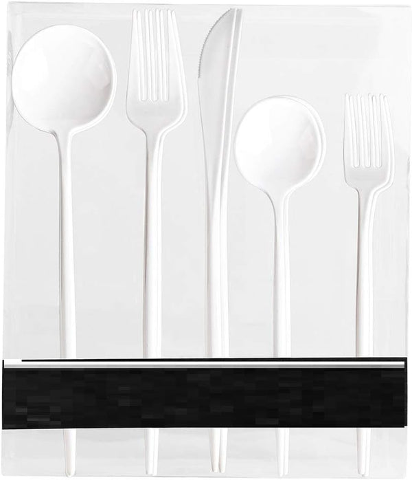 Modern Flatware Cutlery Disposable Plastic Combo Set, 40 Count Luxury White, Service for 8.