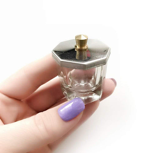 lasenersm 2 Pieces Mini Glass Dappen Dish with Stainless Steel Lid, Nail Art Tools Glass Cup