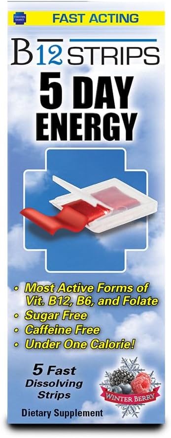 Vitamin B12 Strips, Energy Supplement with 2000 mcg Methylcobalamin, B6, Folate & Biotin, 5 Day Supply