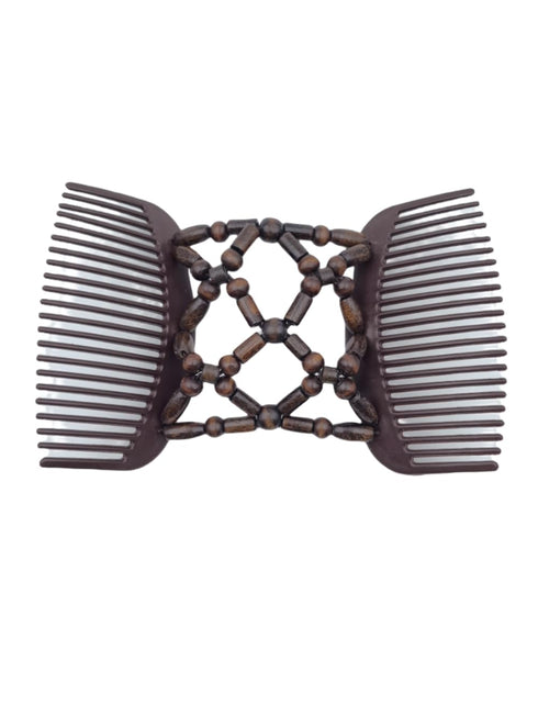 Lovef Women Magic Hair Combs Wood Beaded Stretch Double Side Combs Clips Bun Maker Hair Accessories (bead coffee 1)