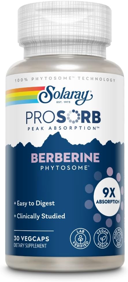 SOLARAY Berberine Phytosome, 9X Absorption, Vegan, 30 Servings, 60-Day Guarantee