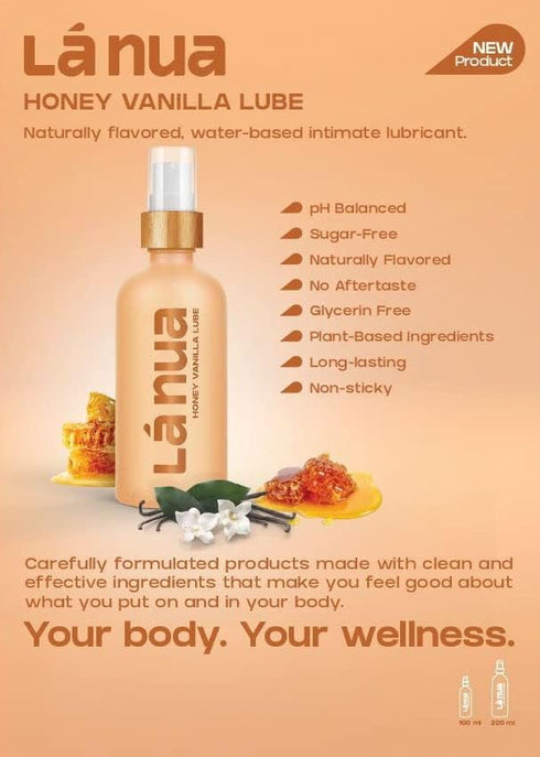 La Nua Honey Vanilla Edible Water-Based Lubricant Clean Effective Ingredients Delicious, Long Lasting, Toy Safe, Non